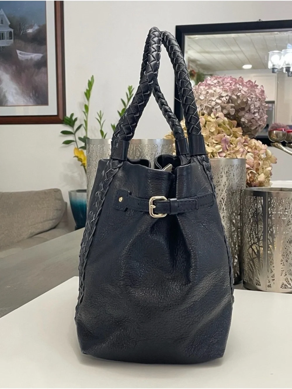 kate spade Black Braided-Handle Leather Tote